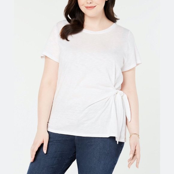 Style & Co. Women's PLUS Side Tie Crewneck T-Shirt - Picture 1 of 3